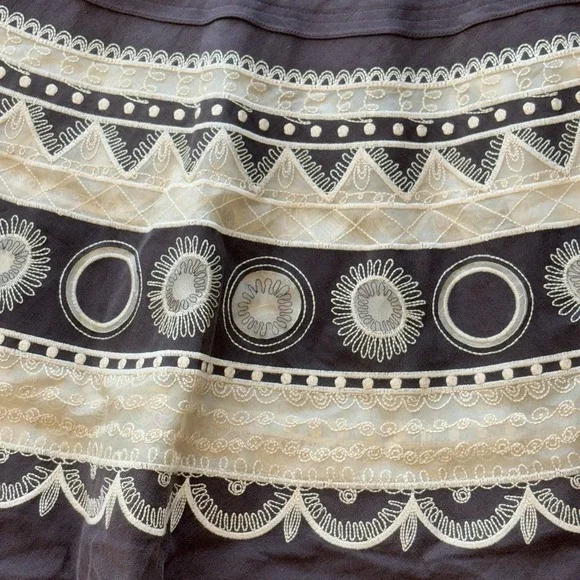 VTG Jones NY‎ Sz 12 Chocolate Brown Lace Linen Embroidered Silk Flare Skirt Boho - Picture 8 of 9